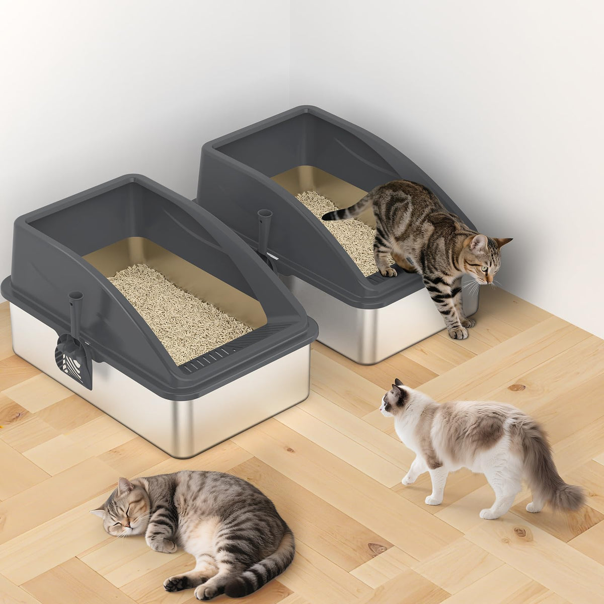 2 Pack XL Stainless Steel Enclosed Cat Litter Box with Lid U450791