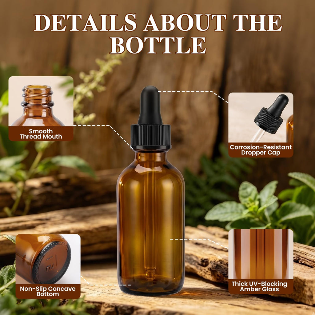 2 oz Amber Glass Dropper Bottles with Funnels, 40 Pack T4080