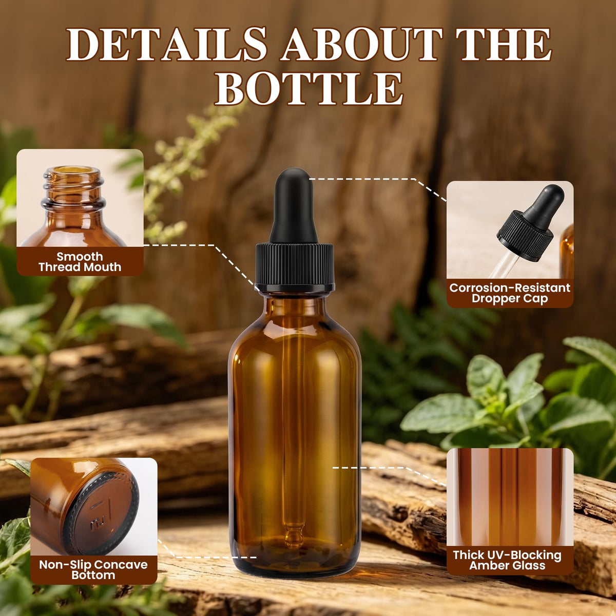 2 oz Amber Glass Dropper Bottles with Funnels, 40 Pack T4080