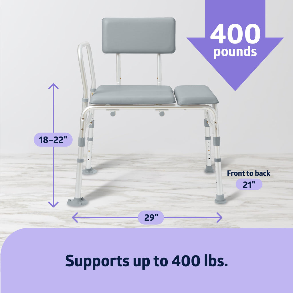 Padded Transfer Bench for Bathtub and Shower, Height Adjustable, 400 lb. Weight Capacity J7838