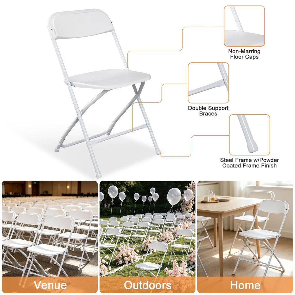 White 10 Pack Folding Chairs with Steel Frame J103405