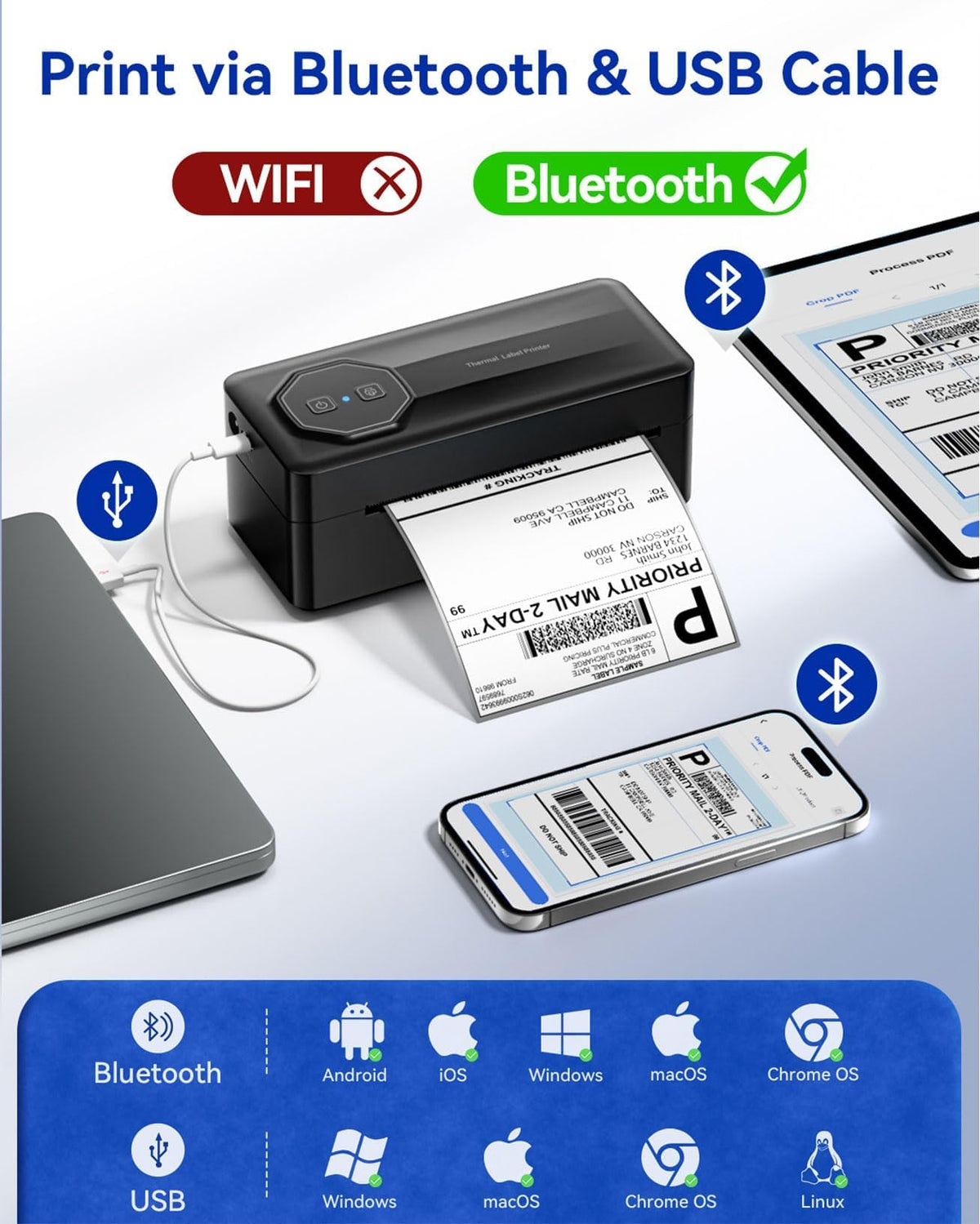 Bluetooth Thermal 4x6 Label Printer W8891