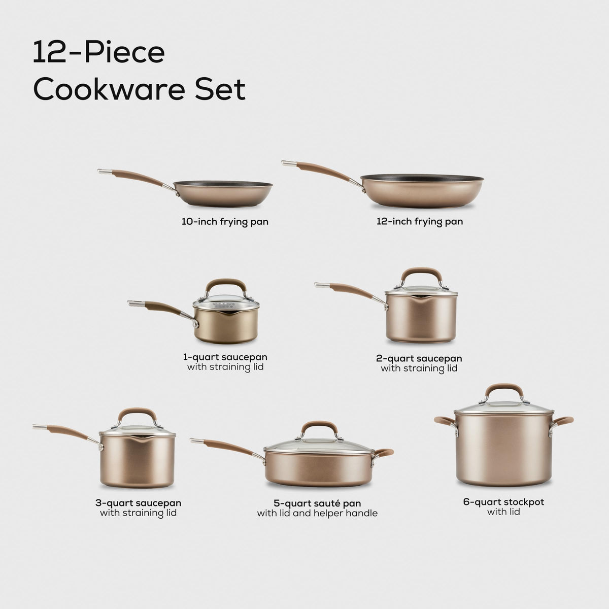 Bronze 12-Piece Induction Pots and Pans Set W253573