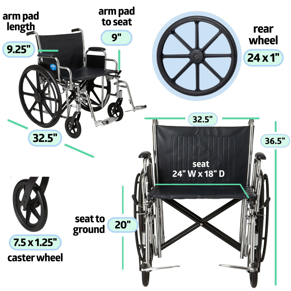 Extra-Wide Bariatric Wheelchair with 24" Wide Seat Z984