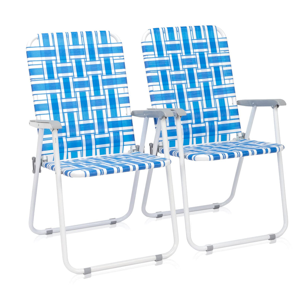 Blue Webbed Folding Lawn Chairs Set of 2 U1683