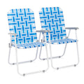 Blue Webbed Folding Lawn Chairs Set of 2 U1683
