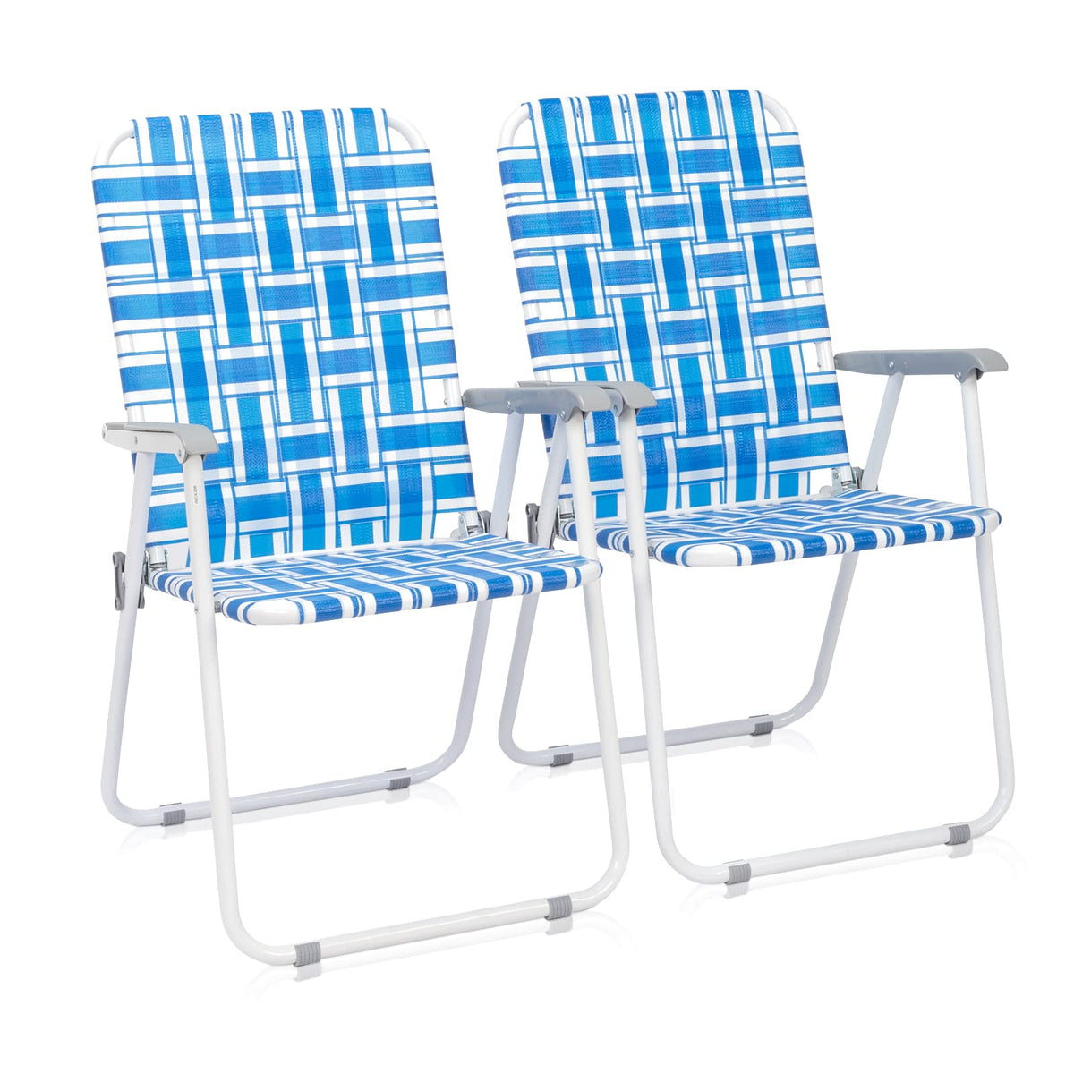 Blue Webbed Folding Lawn Chairs Set of 2 U1683
