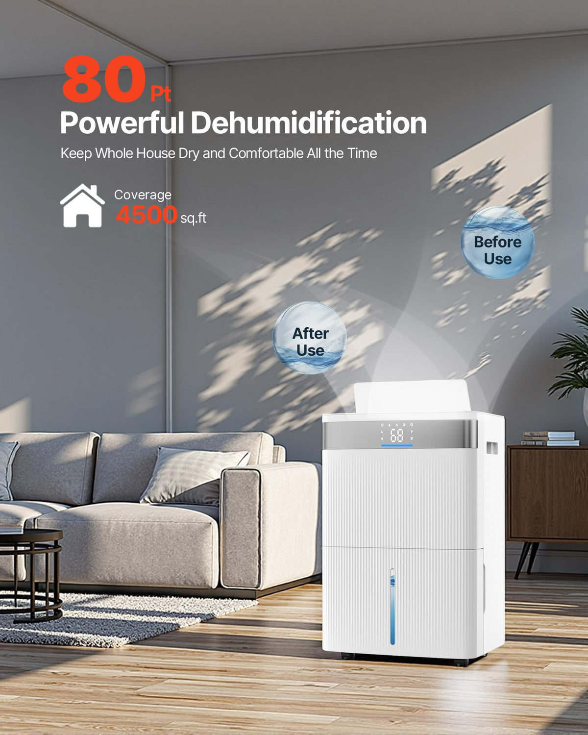 80 Pints Dehumidifier with Drain Hose O857