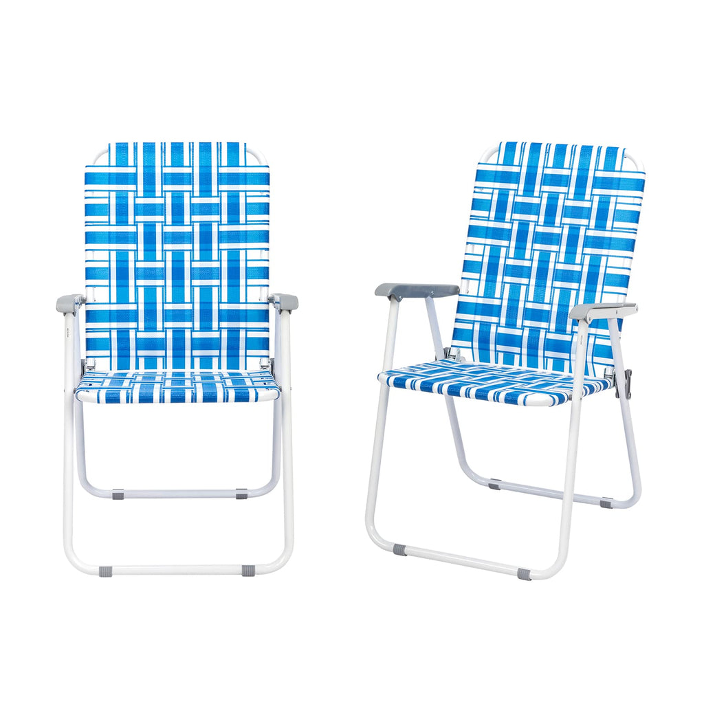 Blue Webbed Folding Lawn Chairs Set of 2 U1683