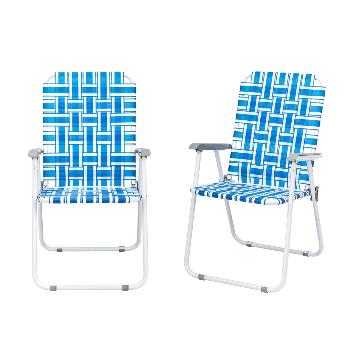 Blue Webbed Folding Lawn Chairs Set of 2 U1683