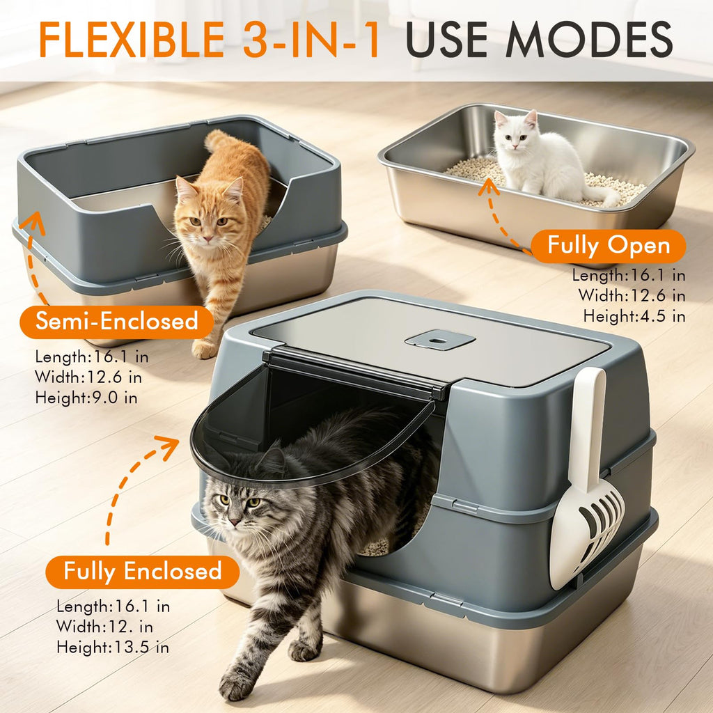Stainless Steel Enclosed Litter Box D313812