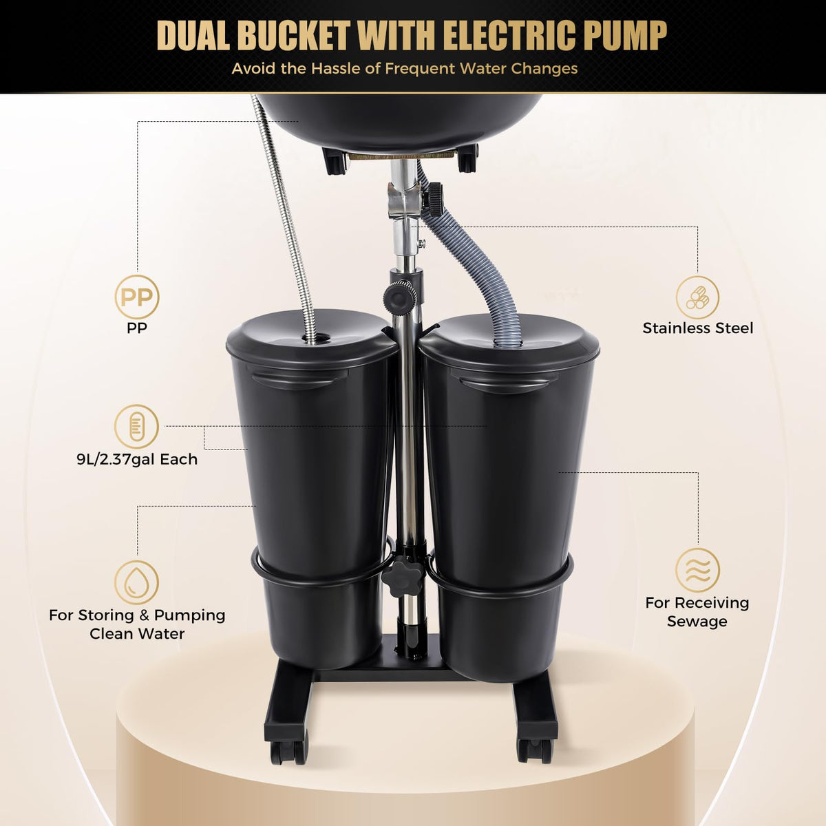 Portable Shampoo Basin with 2 Water Buckets, Black J40137