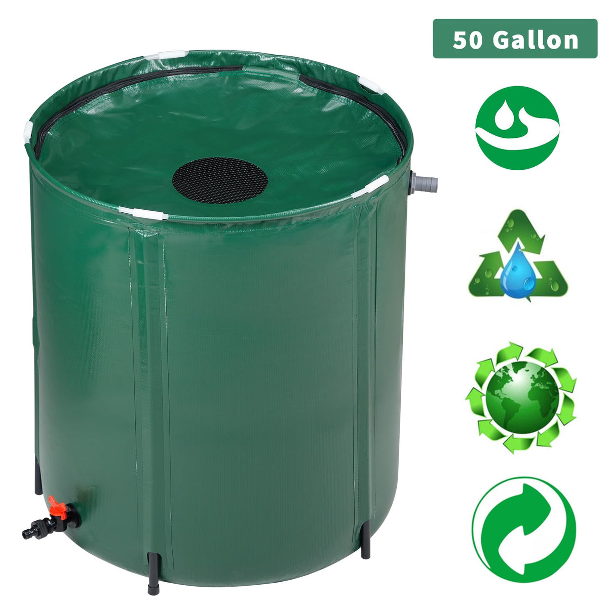 50 Gallon Portable Folding Rain Barrel with Spigots N78852