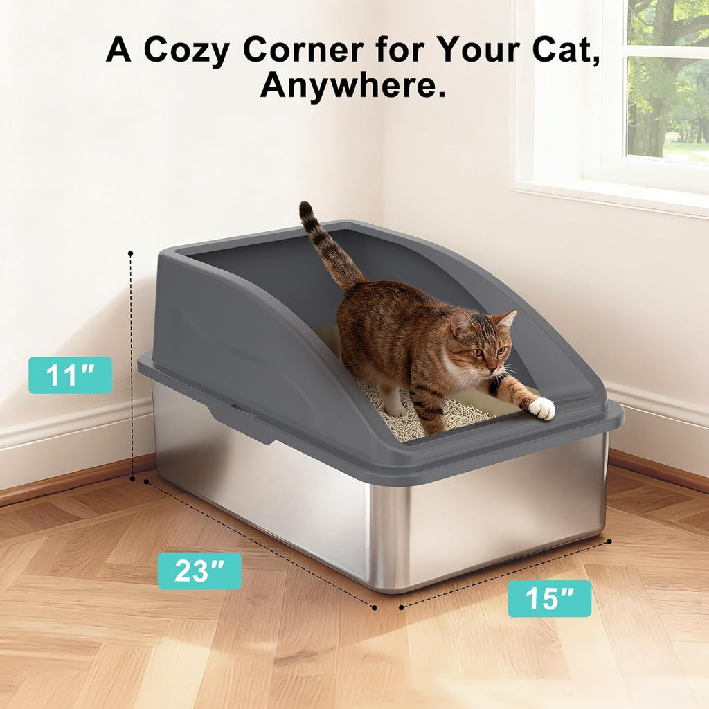 2 Pack XL Stainless Steel Enclosed Cat Litter Box with Lid U450791