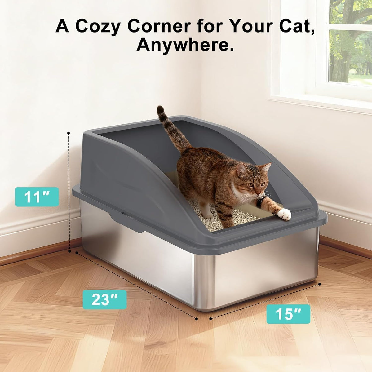 2 Pack XL Stainless Steel Enclosed Cat Litter Box with Lid U450791
