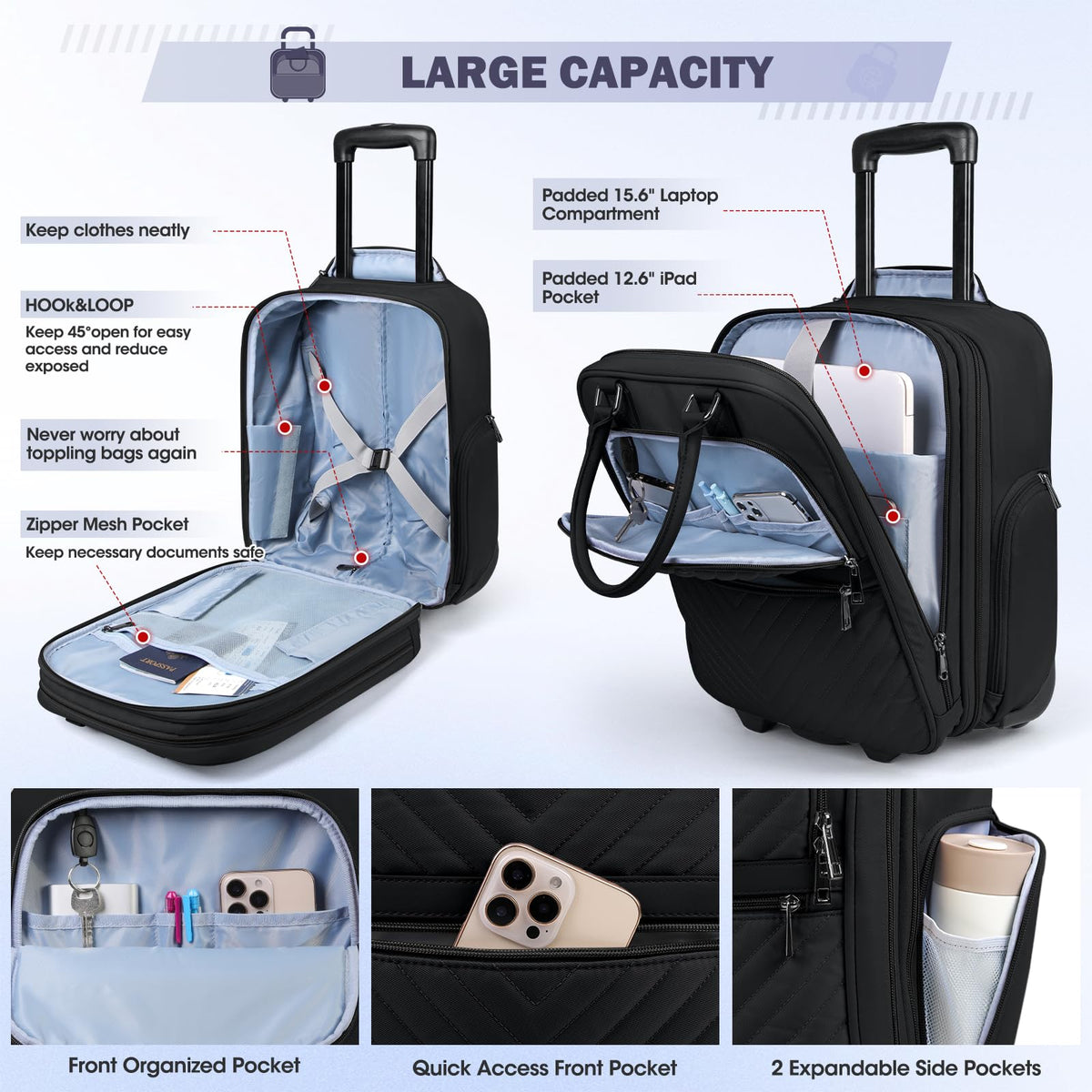 16-inch Lightweight Softside Underseat Carry On Luggage with Wheels Black N40704