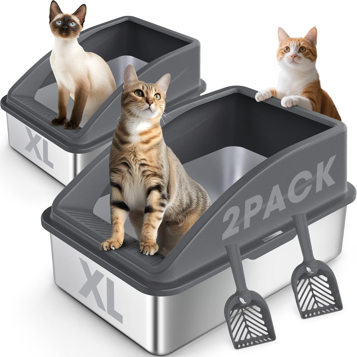 2 Pack XL Stainless Steel Enclosed Cat Litter Box with Lid U450791