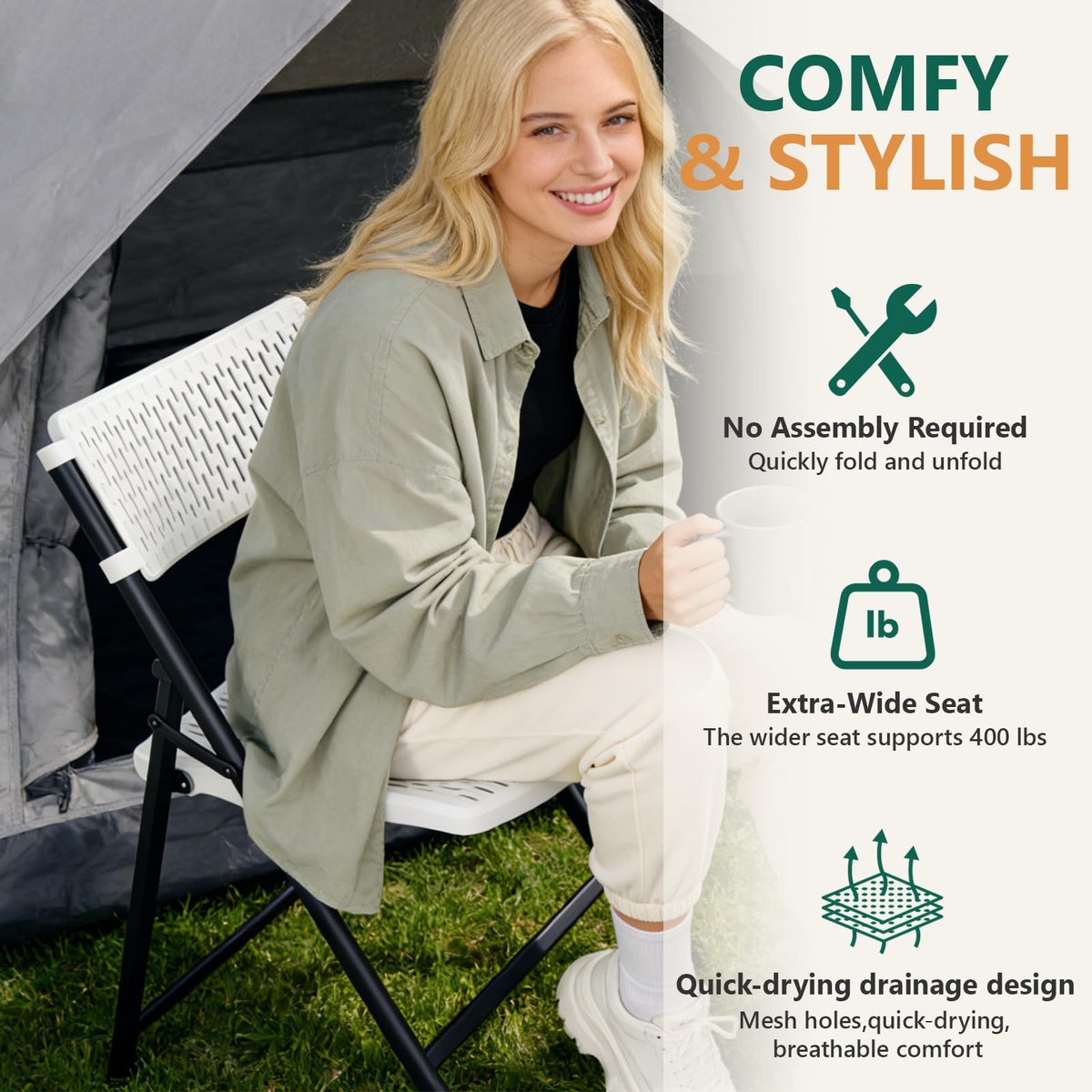 White 4-Pack Folding Chairs with Steel Frame W42989