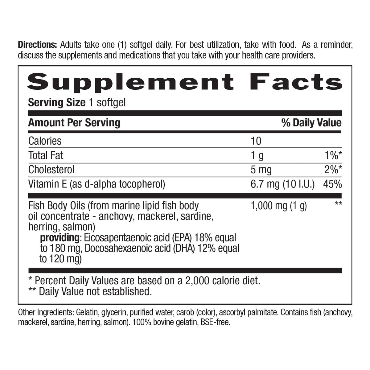 Omega-3 Fish Oil 1,000 mg 300 Softgels P304