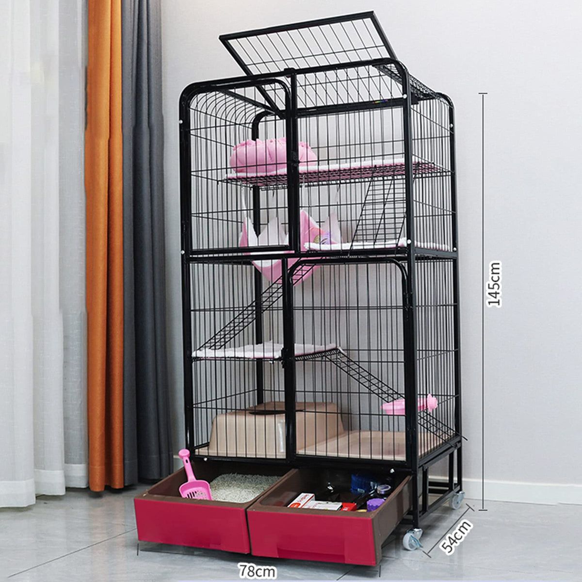 Black Four Layer Metal Cat Cage Dog Crate L8710