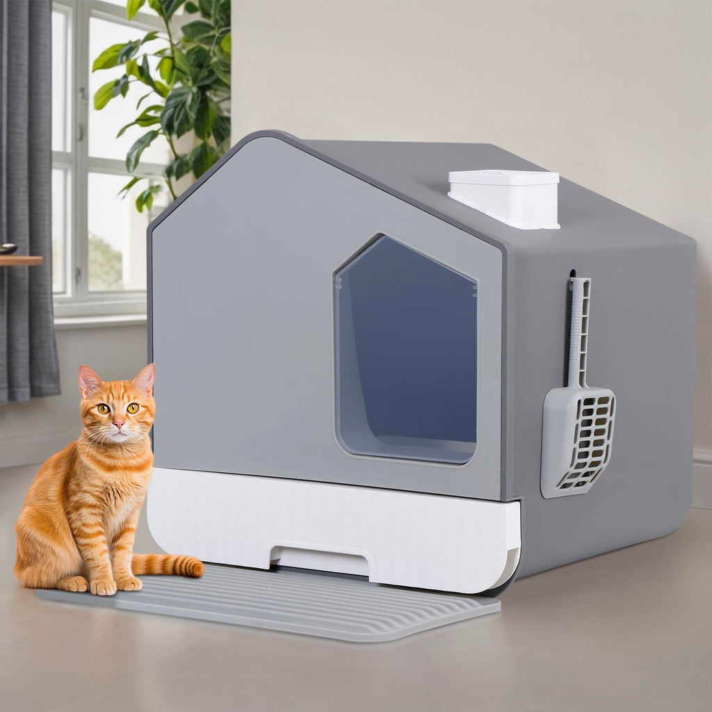 Large Enclosed Cat Litter Box with Mat and Scoop U30081