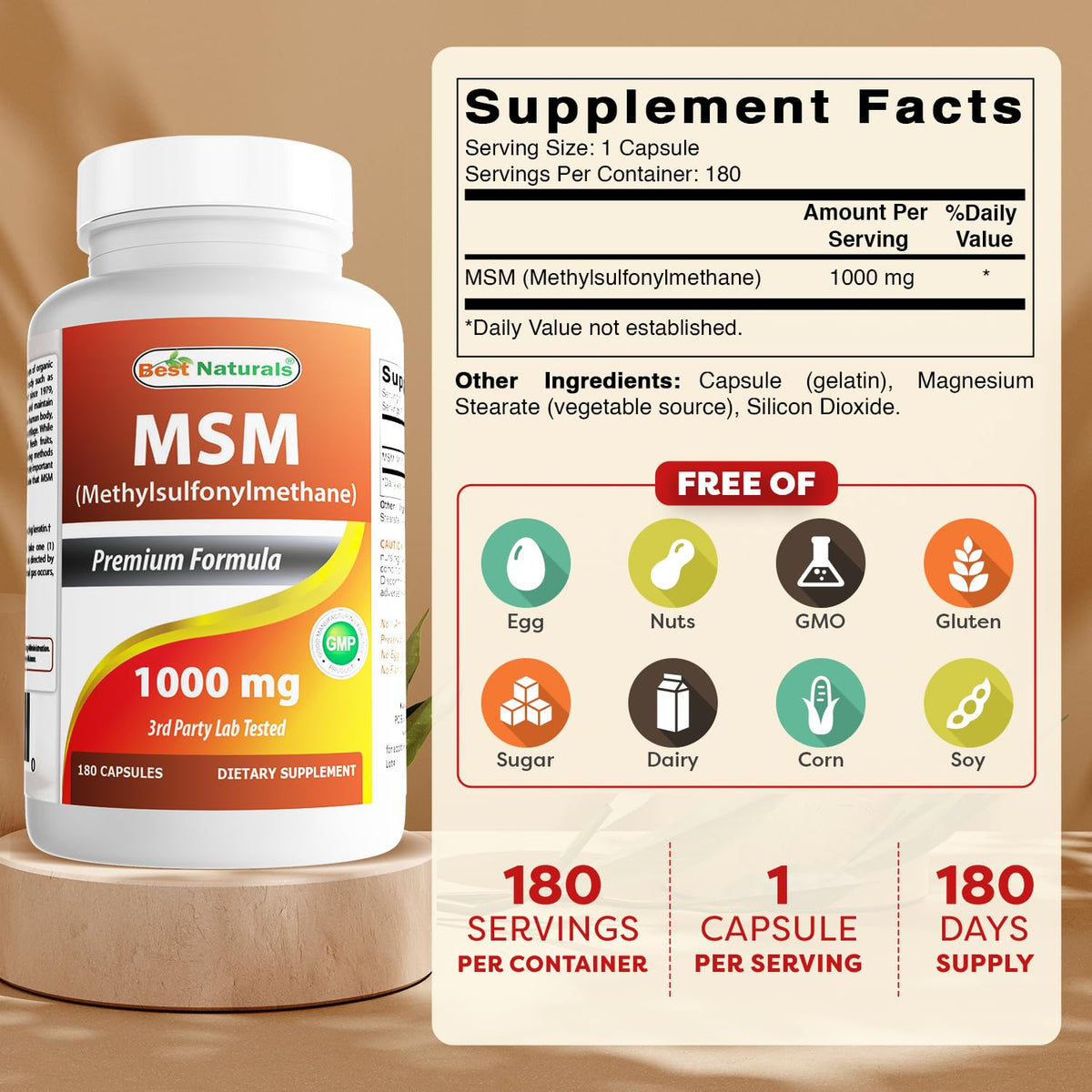 MSM 1000 mg 180 Capsules R6756