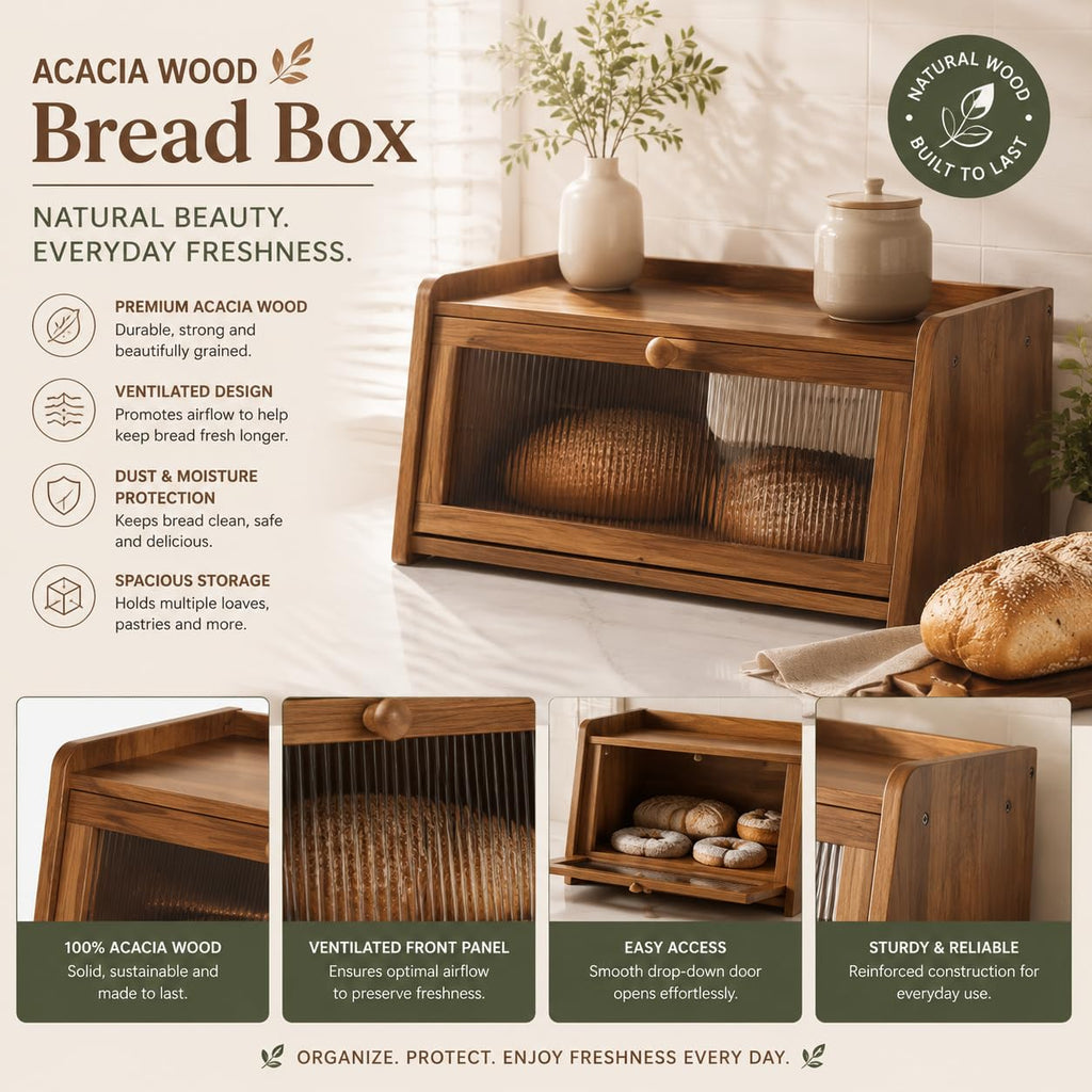 Acacia Wood Bread Box with Acrylic Window N41360