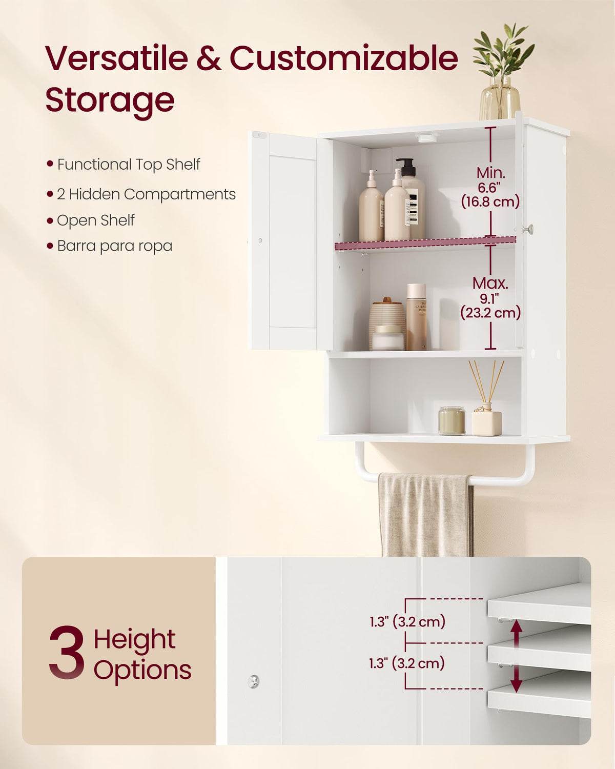 Wall Mounted Cabinet with 2 Doors and Adjustable Shelves Y698