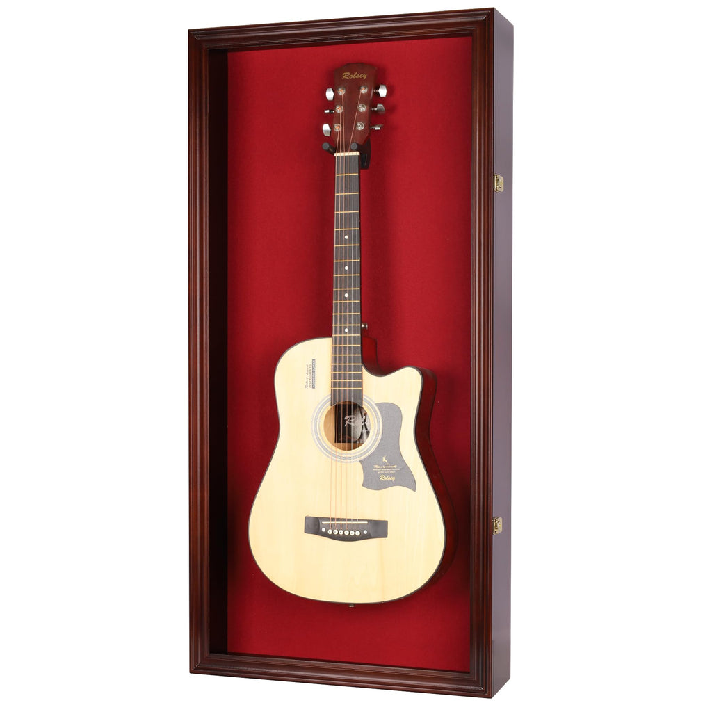 45" Acoustic Guitar Display Case Cabinet Wall Mountable Mahogany Finish P393712