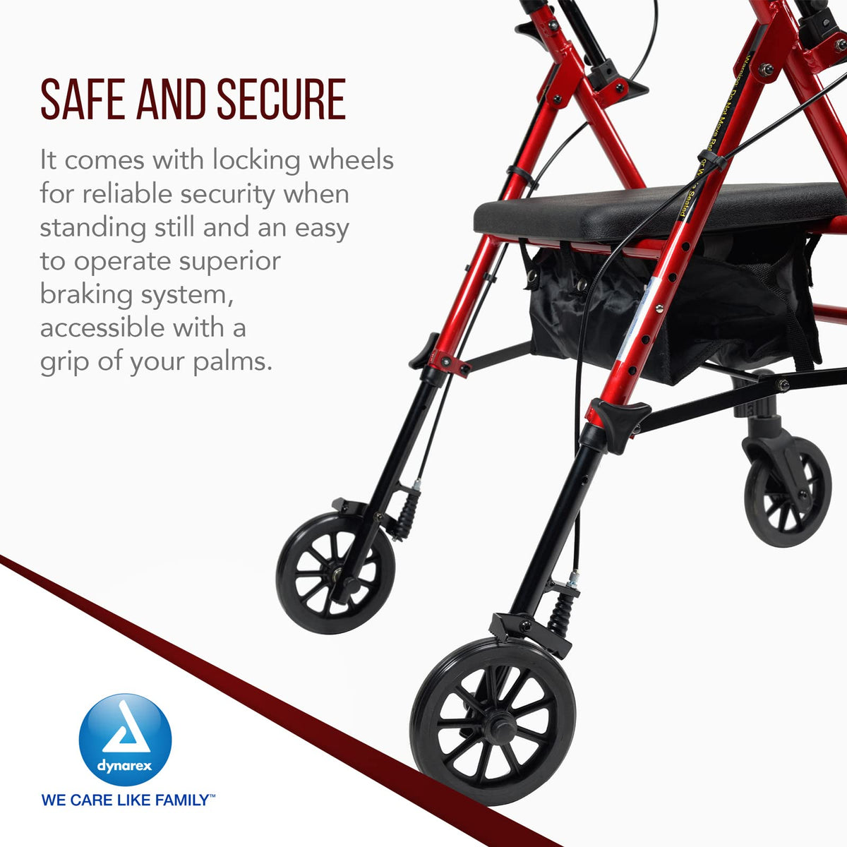 Foldable Aluminum Rollator with Adjustable Seat and Detachable Caster, Red Q65290
