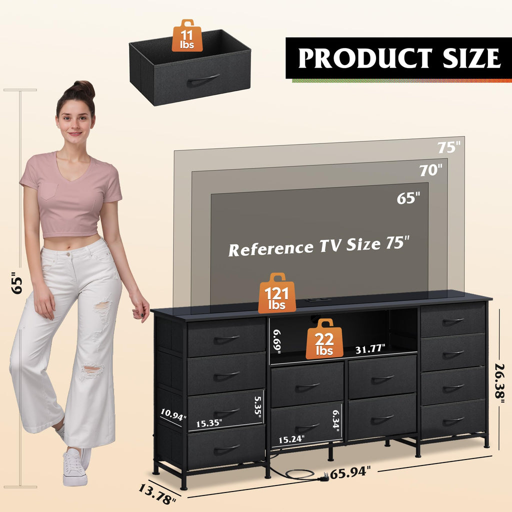 Black 12 Drawer LED Dresser TV Stand N621