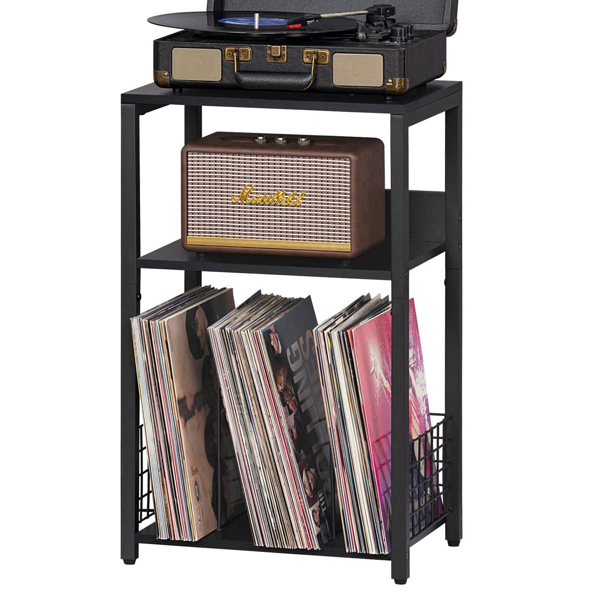 Black 3 Tier End Table with Storage Shelf I84672