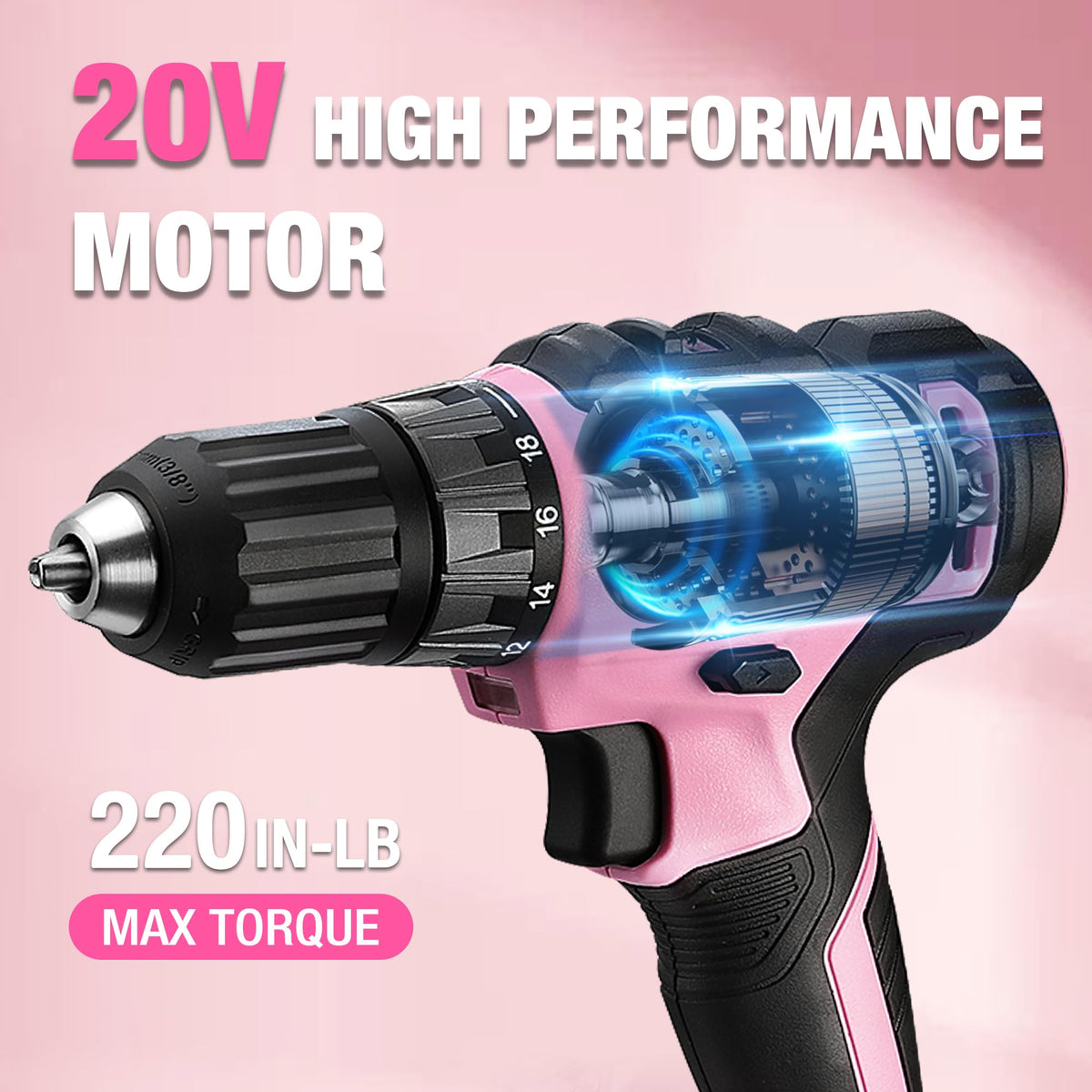Pink Cordless Drill and 141-Piece Home Tool Kit T825387