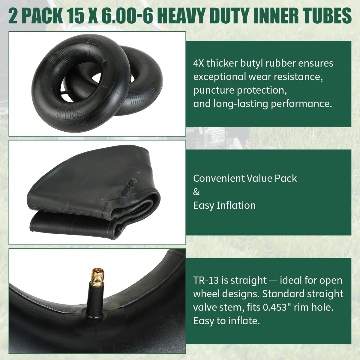 2 Pack 15x6.00-6 Inner Tubes with TR-13 Valve Stem N909