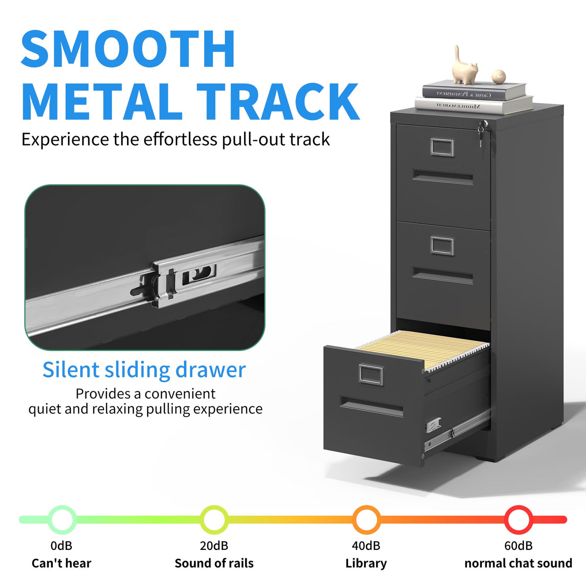 Black 3 Drawer Metal File Cabinet with Lock M83347