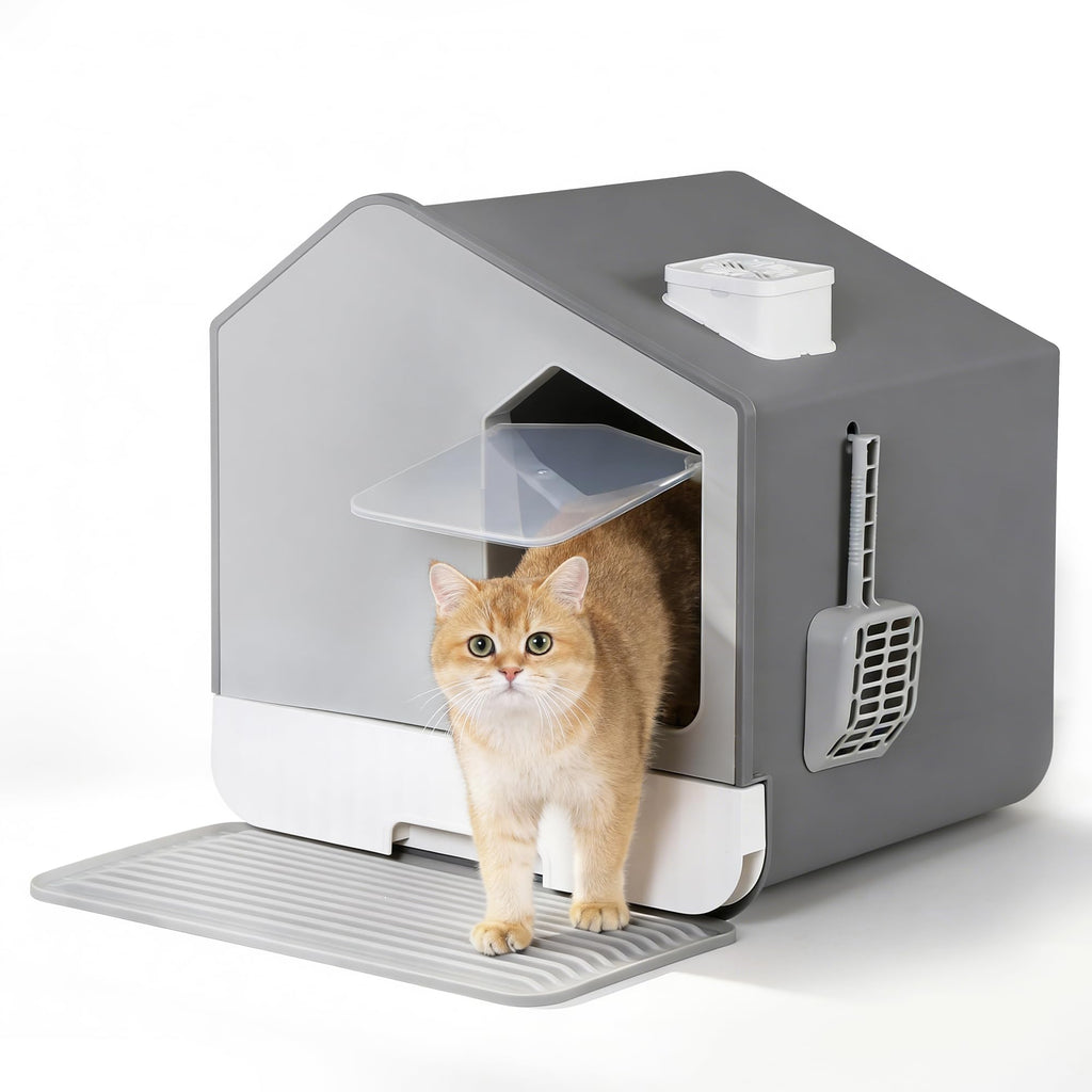 Large Enclosed Cat Litter Box with Mat and Scoop U30081