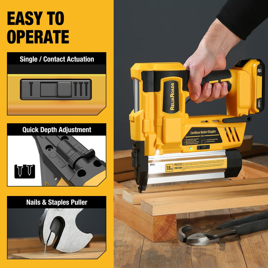 2" Cordless Brad Nailer 18GA Battery Powered Nail Gun with Toolbag R2332