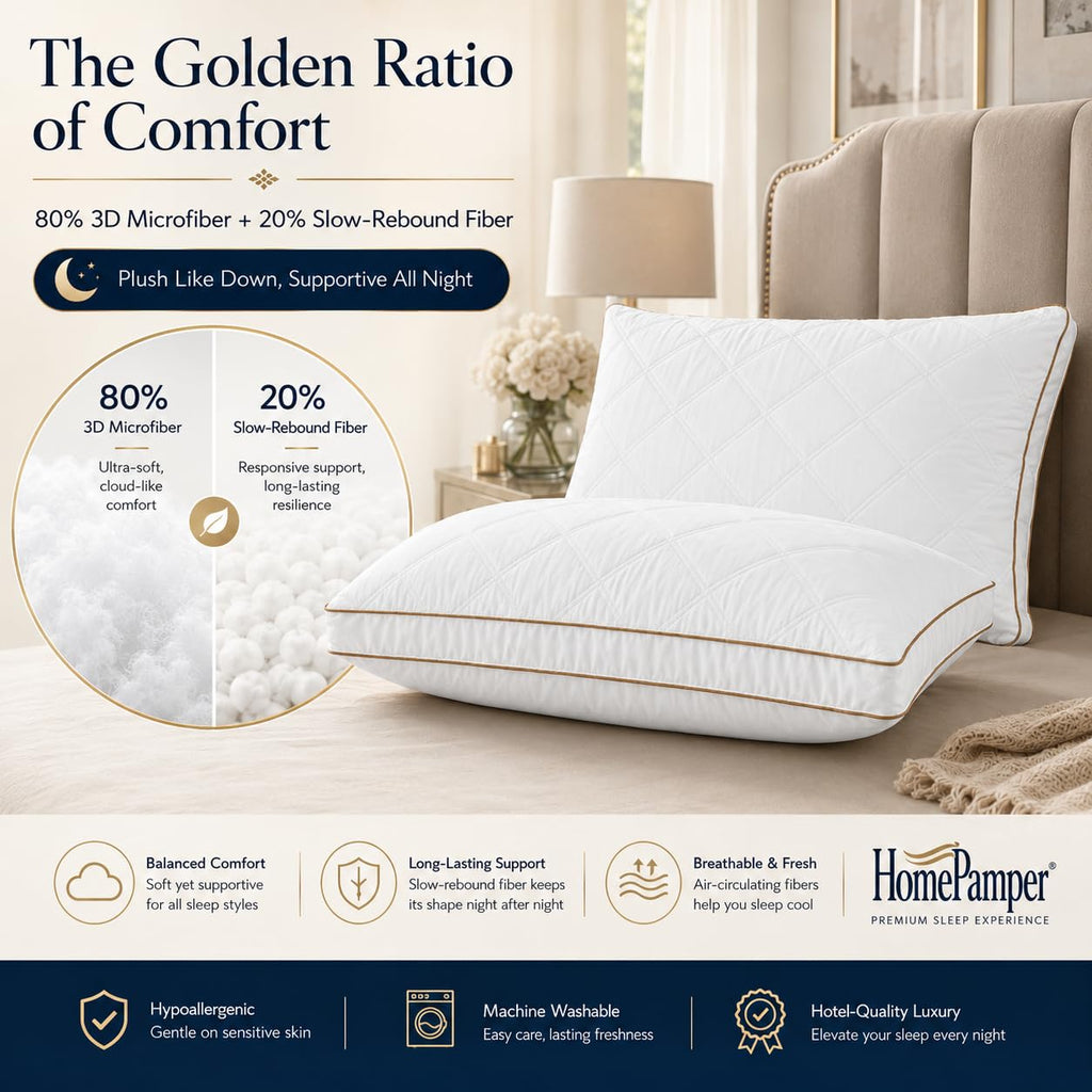 King Size Set of 2 White Cotton Bed Pillows E2481