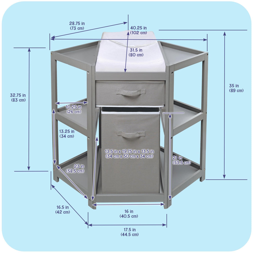 Gray Corner Baby Changing Table with Storage Bin C844423