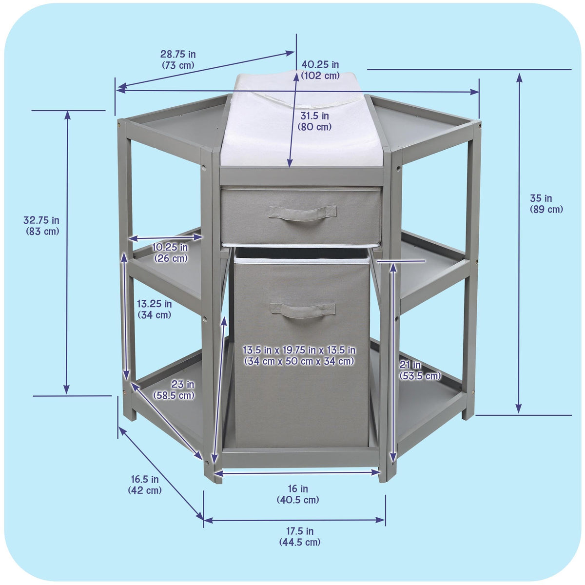Gray Corner Baby Changing Table with Storage Bin C844423