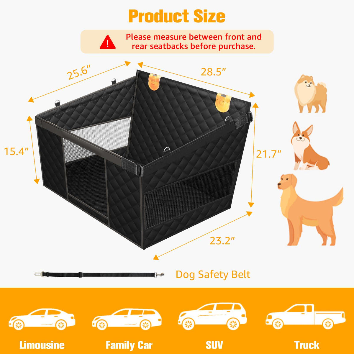 Large Dog Car Seat with Hard Bottom E252