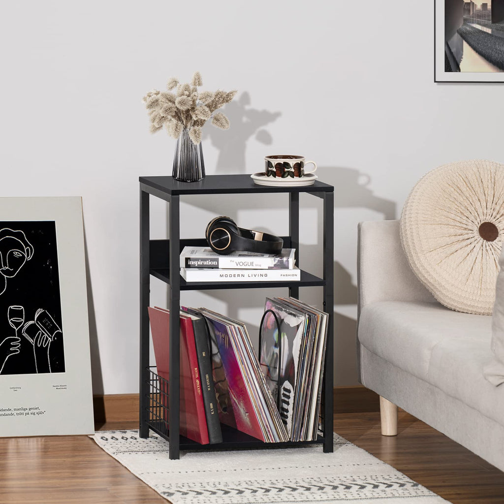 Black 3 Tier End Table with Storage Shelf I84672