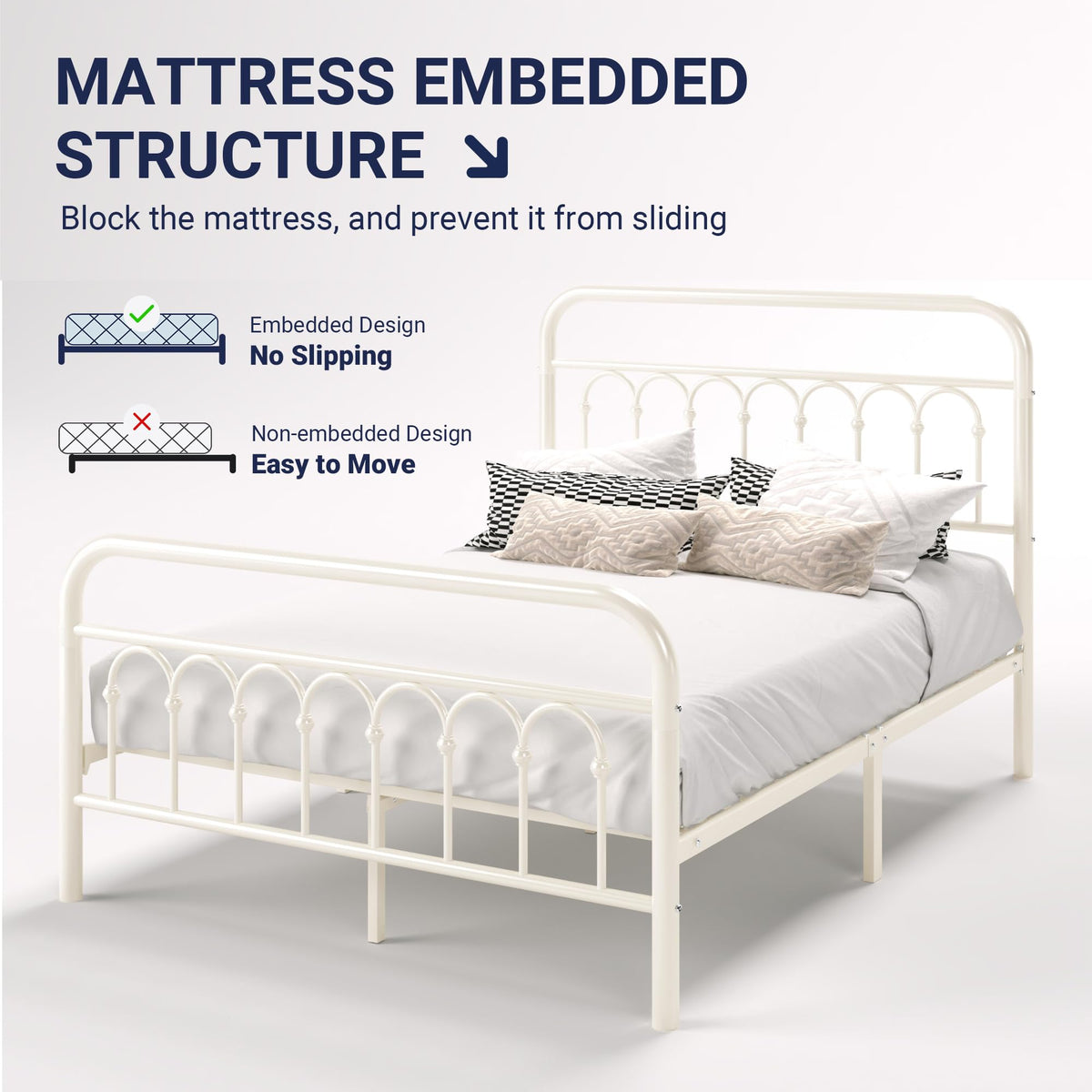 Full Size Metal Platform Bed Frame with Headboard Z8989