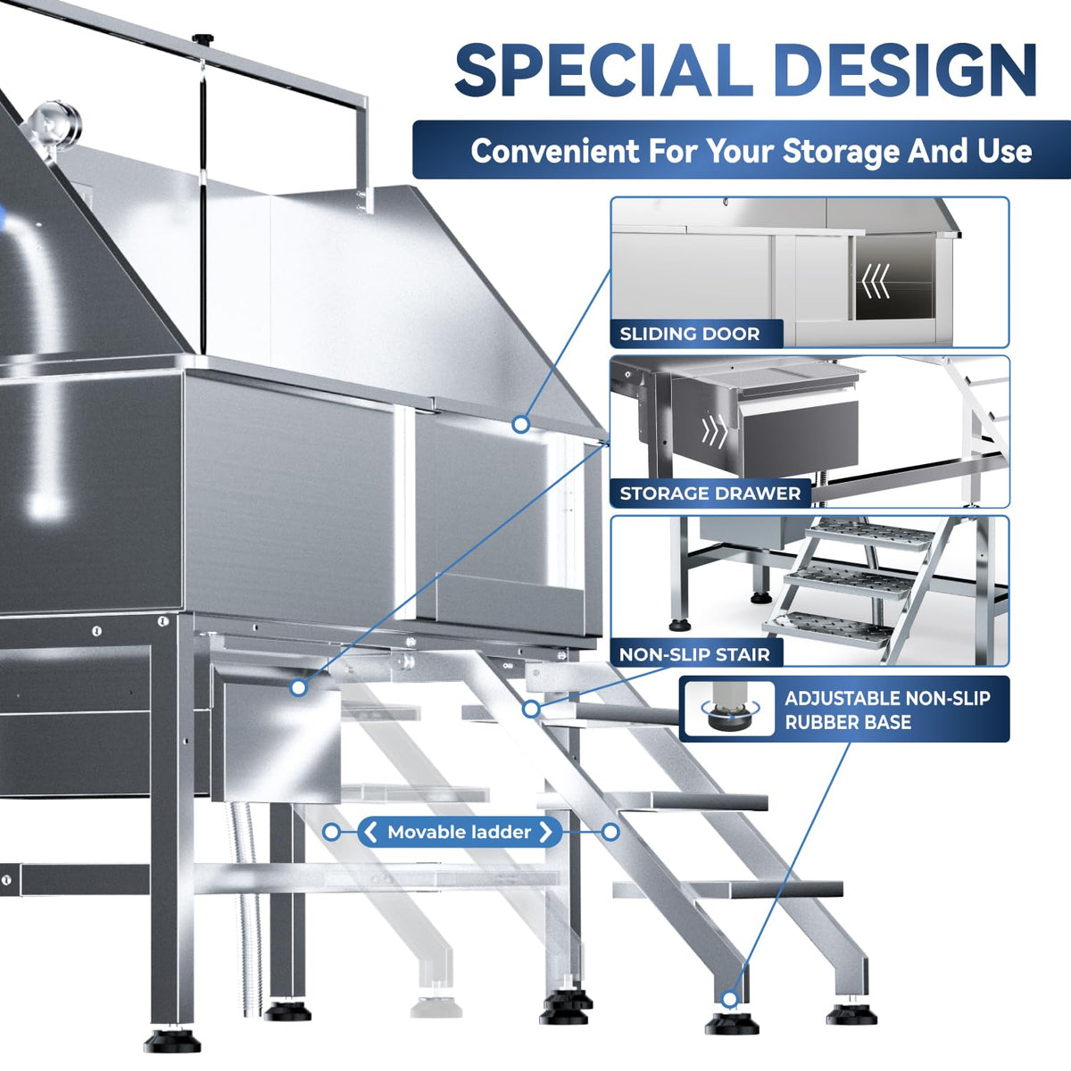 46" Stainless Steel Dog Washing Station with Storage Drawer G489