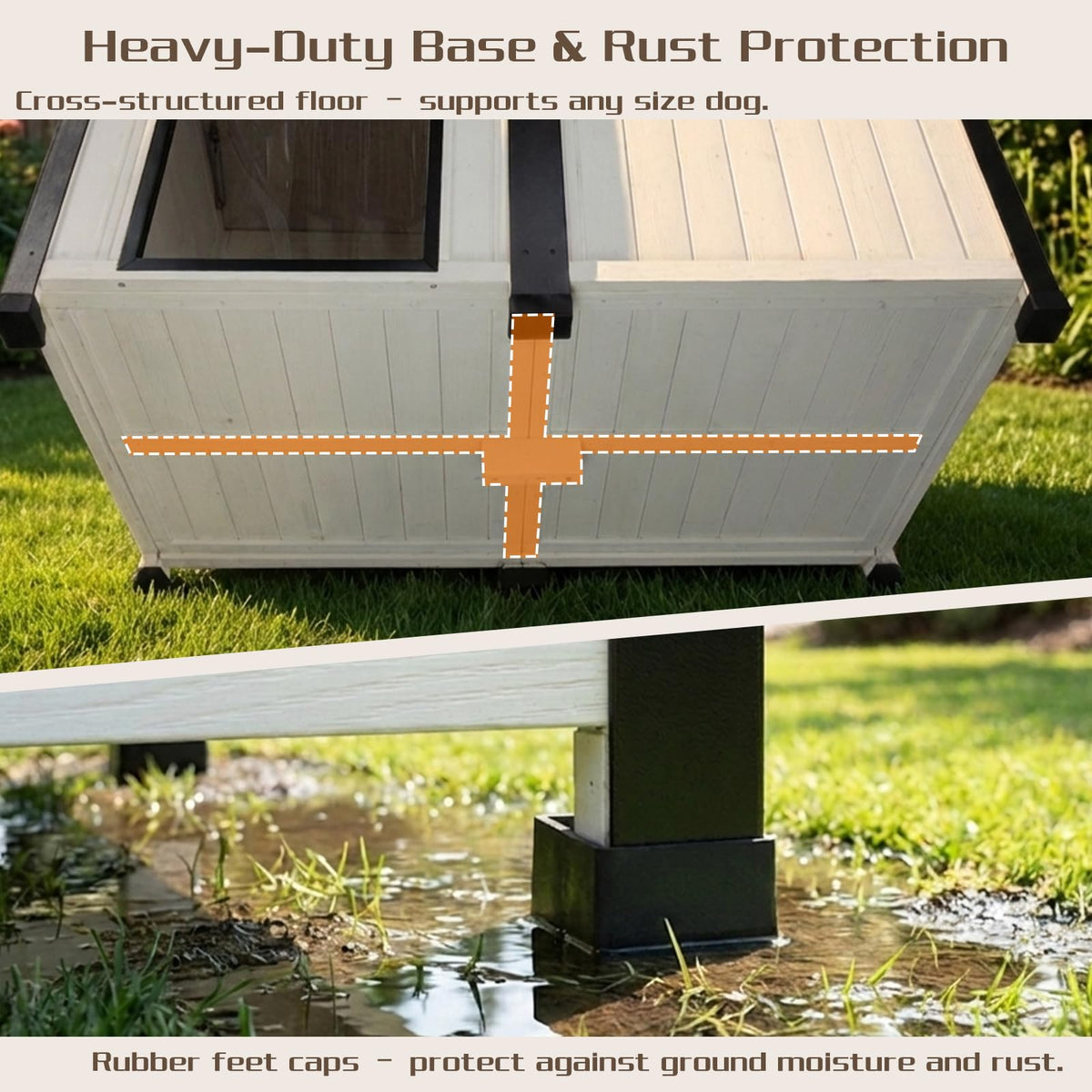 55" Large Wooden Dog House Outdoor Heavy Duty Weatherproof Kennel with Asphalt Roof L146951
