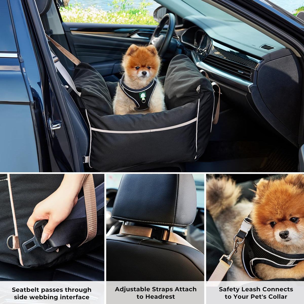 Waterproof Dog Car Seat with Safety Leash, Black K1422