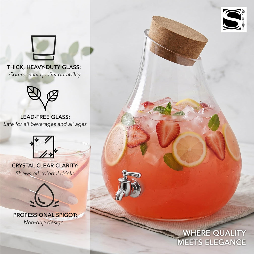 Glass Beverage Dispenser with Cork Lid and Stand 2.5 Gal O388701