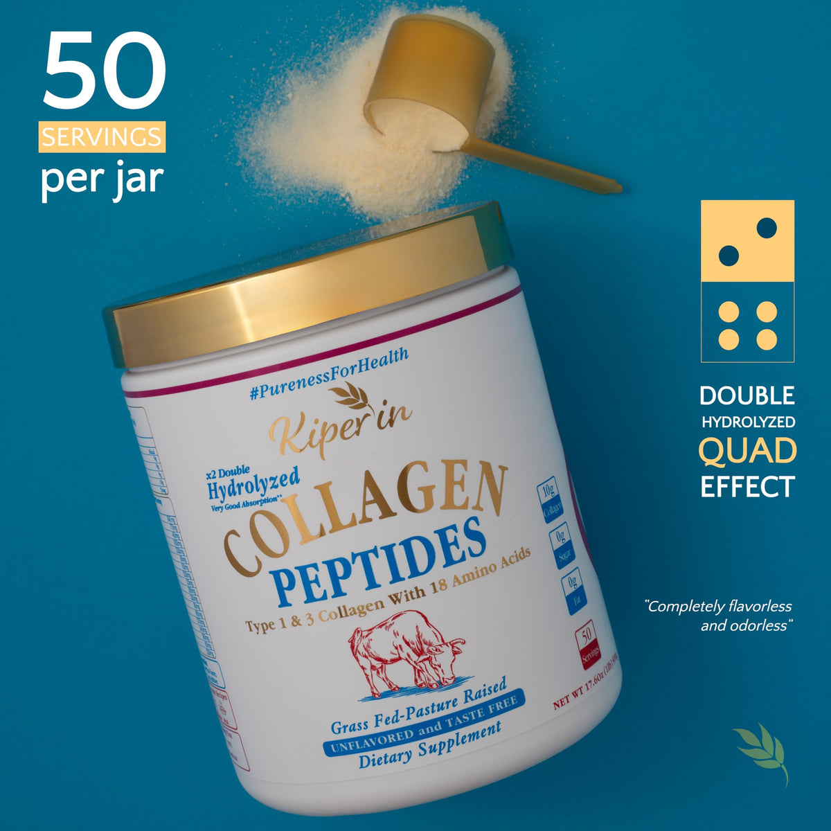Hydrolyzed Collagen Peptides Type I & III Unflavored 50 Servings H58146