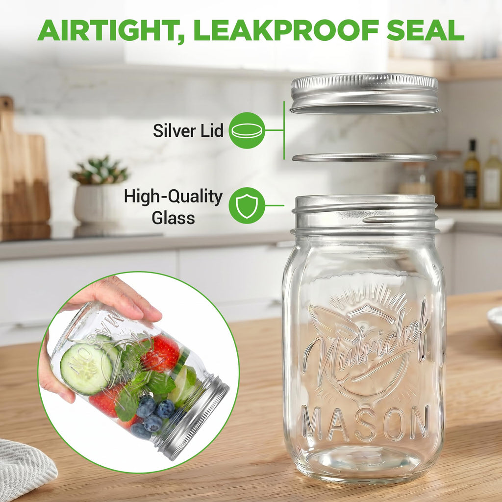 8-Pack 16 oz Glass Mason Jars with Lids T569