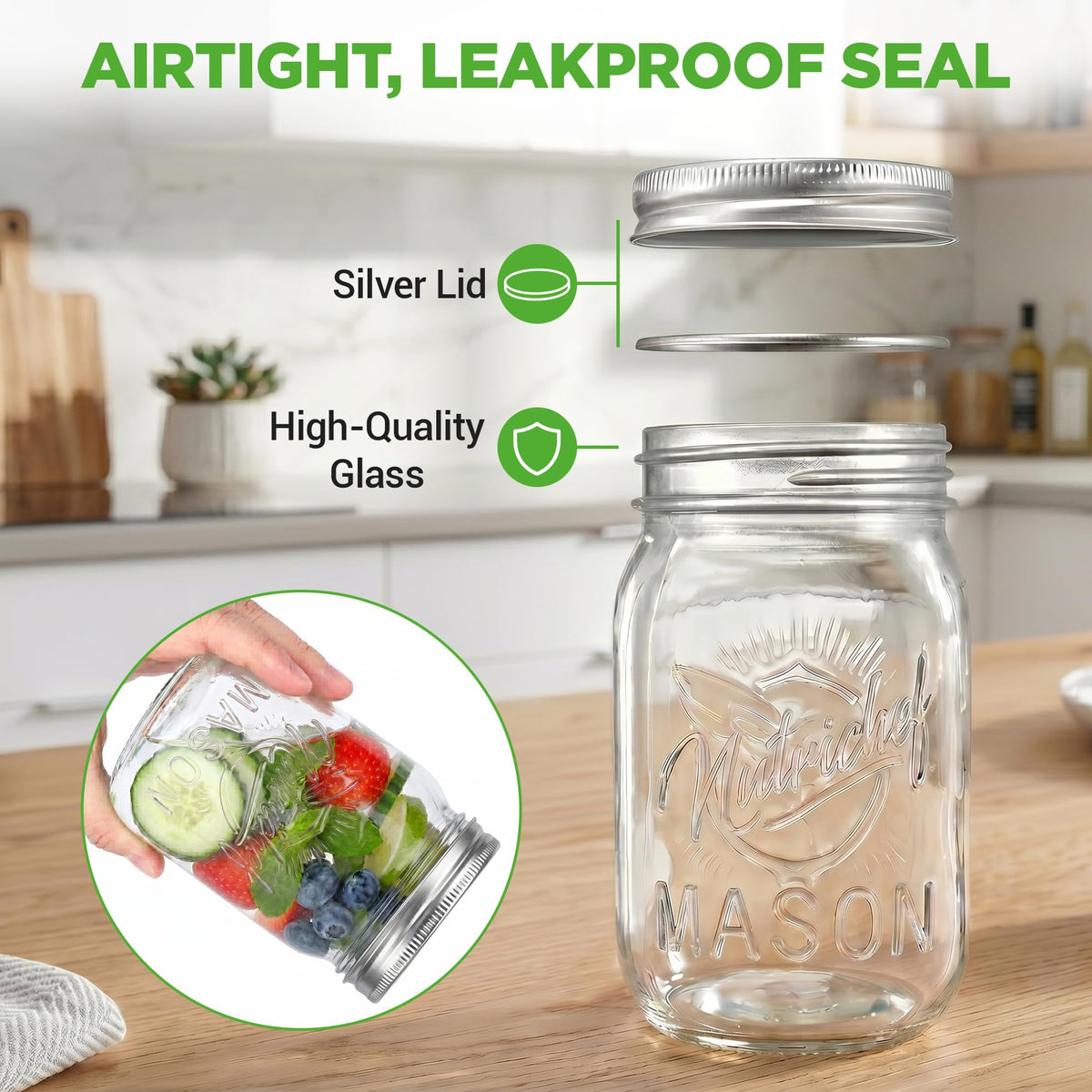 8-Pack 16 oz Glass Mason Jars with Lids T569